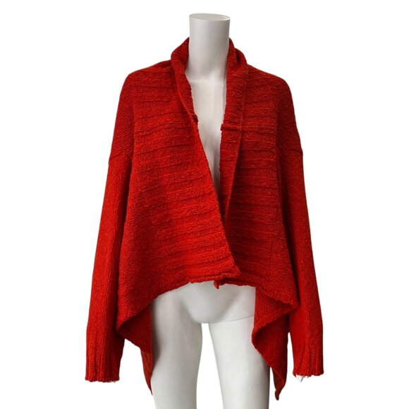 Shirin Guild Orange Red Rust Thick Knit Cardigan Sweater size Large